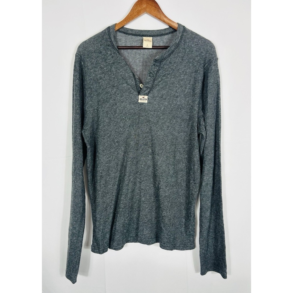 Hollister Men's Gray Y2K Muscle Henley Button Thermal‎ Knit Shirt Size L